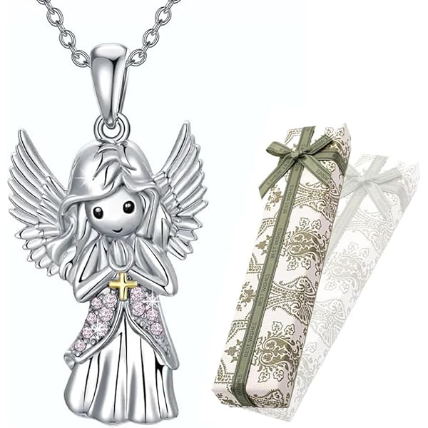 Collana con angelo custode in argento sterling: ciondolo a forma di cuore, gioiello dell'amicizia - Italia