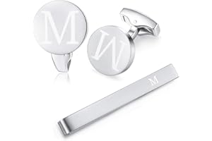HONEY BEAR manschettenknöpfe & krawattennadel Set Initialen Buchstabe Herren Hochzeit Cufflinks Manschettenknopf Silber，A-Z