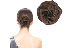 LARFRAECY 1 Pezzo Moños Postizos de Pelo Sintético Natural El Pelo Voluminoso Ondulado Cabello Sintético,Postizo Coletero Lazo,para Mujeres Hair Bun (Marrón claro)