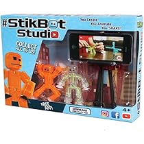 ZING Stikbot Zanimation What The Bot Special Action Figures and Animation Set, Includes 3 Stikbots, 1 Mobile Phone Tripod 2-in-1 Stage, Stop Motion Animation, Great Kids Ages 4 Up, Blue,green