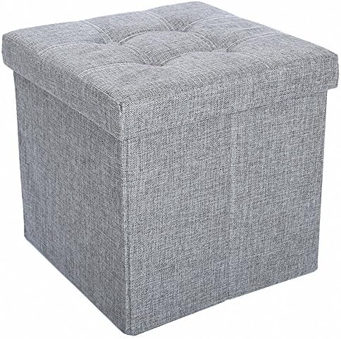 Epeanhome Storage Ottoman Fabric Linen Folding Stool,Collapsible 15" Cube,Thickening Sponge and 4 Buttons Design for Foot Rest Seat,Clutter Toys Collection (Grey)