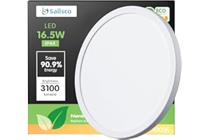 sailsco Plafoniera LED Soffitto 16.5W 4000K 3100LM, IP44 Iimpermeabile,Risparmio Energetico Rotonda per Bagno,Cucina,Camera da Letto, Balcone e Soggiorno,Non Dimmerabile,Diametro 30cm,1 Pezzo