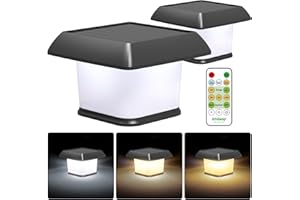 intelamp Solar Post Lights, 2 Pack Fence Posts Lights Solar Powered Remote Control, White, Neutral, Warm White, Waterproof Solar Post Cap Lights for 3.4x3.4 4x4 5x5 inch Wood/Vinyl Post Fence Garden
