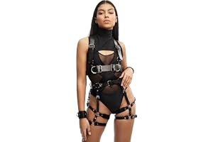 Punk Gothic Full Cage Läder Kroppsbä För Kvinnor, Sexig Kedja Sele Bröstben Sele Underklädesuppsättning