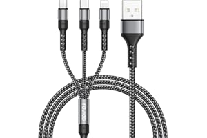 RAVIAD Câble Multi USB, 3 en 1 Câble Universel [1.2M] Multi USB Câble de Chargement en Nylon avec Micro USB Type C Lightning Câble pour iPhone, Samsung Galaxy S23, Huawei, Honor, OnePlus- Gris