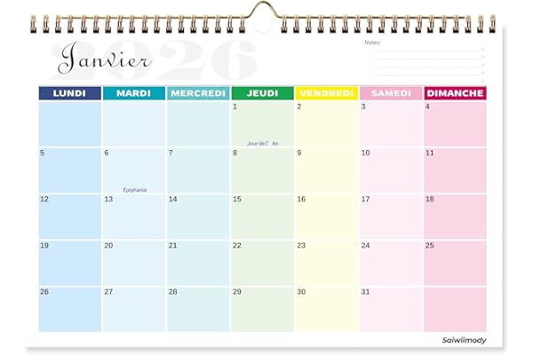 Calendrier 2026 Mural Coloré (18 Mois) 31 x 21cm Familial Calendrier 2025 2026 Scolaire Juillet 2025 à Décembre 2026 Mensuel Professeur étudiant Famille Organisée