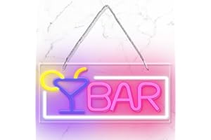 Amyzavls Neonowy szyld, neonowy znak LED, dekoracyjny szyld reklamowy z napisem „Bar”, do baru, baru domowego, klubu, pubu, sklepu, na uroczystości, urodziny, imprezę, neonowe światło, zasilanie USB