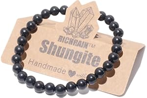 RICHRAIN Shungita Piedra Natural - Pulsera De Shungit Pulsera De Protección Para Hombres Y Mujeres Con Gemas Naturales De Cristal, 6.2-7 Inches, Piedra