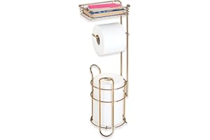 mDesign Porte Papier Toilette sur Pied – dérouleur Papier WC avec Une Surface de Rangement pour Les lingettes – Distributeur Papier Toilette en métal – Couleur Laiton