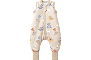 Mikafen Baby Sovsäck Vinter med Fötter 2,5 Tog,90cm 3‑4 år | 100% Bomull äRmlöS Andningsbar Baby Sovfiltar SöTa Tryck, TvåVäGsdragkedja,UnderläTtar BlöJbyte