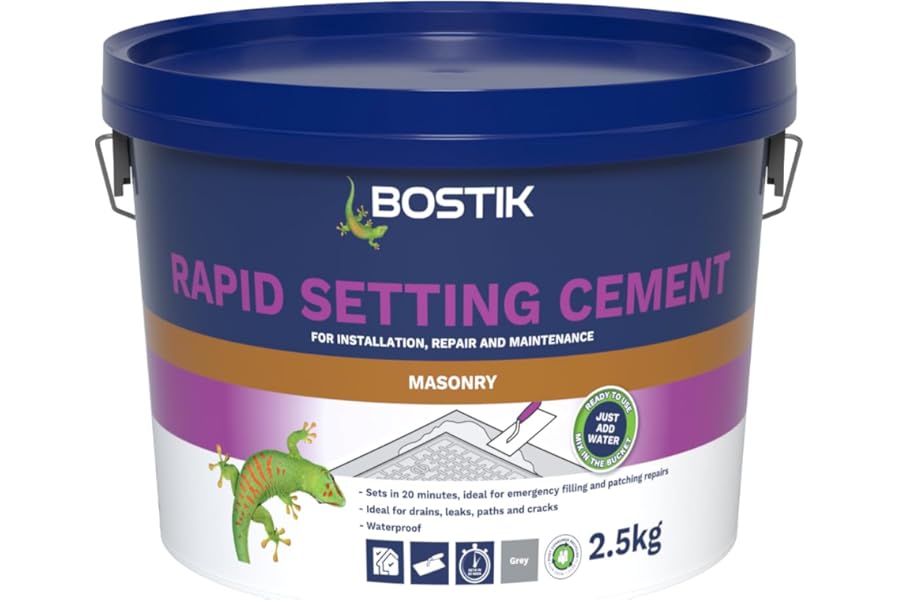 Bostik Rapid Setting Cement 2.5kg - Fast-Setting - Ready Mixed Cement, Just Add Water - Waterproof - Strong - Concrete Repair - Interior-Exterior