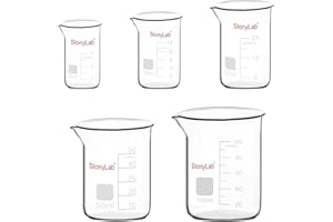 stonylab Set de Vasos Medidores Graduados de Vidrio, Vasos de Laboratorio en Vidrio Borosilicato en 5 Tamaños, 5 ml/10 ml/25 ml/50 ml/100 ml, Paquete Combo