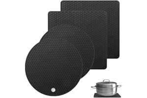 Bimormat Silicone Trivet Mats, 4 Pack 2 shape(2 Squared+2 Round) Heat Resistant Pot Holders Set, Silicone Table Mats Large Coasters for Kitchen Counter, Tables, Hot Dishes, Hot Pats, Pans(black)