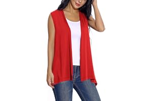 EXCHIC Mujeres Verano Solido Drapeado Cardigan Exteriores Frente Abierto Chaleco sin Mangas