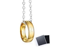 Collier avec pendentif Seigneur des Anneaux - Lotr - Cosplay « The One Ring to Rule Them All » - Elfe Elfe - Bague dorée Gandalf celtique -Lajup Longueur de la chaîne 60 cm