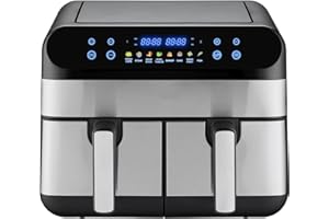 Panana Dual Zone Heißluftfritteuse mit Sichtfenster, Friteuse sans Huile avec 2 Tiroir, 9L XL Airfryer, 8 in 1 Programmes de Cuisson, Zeit- und Temperaturkontrolle, 2400W