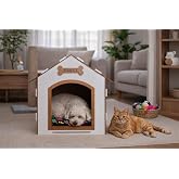 GOBYPET Ahşap Dekoratif Kedi ve K&ouml;pek Evi ve Minderi, K&ouml;pek Kul&uuml;besi, MDF materyal (beyaz kahverengi, standart)