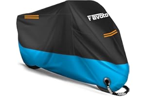 Favoto Telo Coprimoto 210D Teli per Moto Scooter Impermeabile Resistente ad Acqua/Polvere/Pioggia/Vento/Foglie, Copertura Motociclo, 245x105x125cm (Nero Blu)