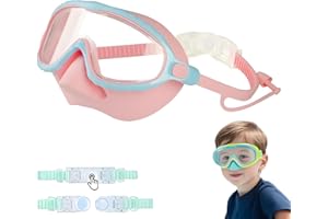 TAECHALINGO Lunettes de plongée pour enfants, lunettes de plongée pour enfants, garçons et filles, masque de plongée avec cache-nez, bande en silicone réglable, masque de plongée panoramique à 180°, pour 4 à 16