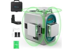 DECTEAM Laser Wasserwaage 3x360 Kreuzlinienlaser Grün, 12 Linien Selbstnivellierender Lasernivellier Baulaser Fliesen Boden Laserwerkzeug, Wiederaufladbare Batterie, DS03CG