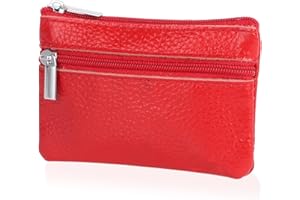 Moorle Damen Echtleder Münzbörsen Mini, Schlüsselbörse Geldbörse, Rot Geldbörse Münzbeutel Klein Herren, Schlüsseltasche Leder Tasche mit Schlüsselanhänger (Rot)