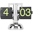 BROLEO Flip Clock, Vintage Flip Desk Clock, Retro Digital Flip Down Clock, Battery Powered Internal Gear Operated Clock, Mechanical Tabletop Flip Clock for Home Office (Stainless Steel