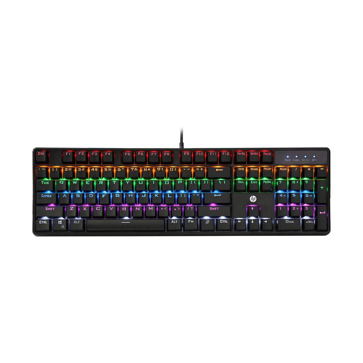 HP GK320 Wired Full Size RGB Backlight Mechanical Gaming Keyboard, 4 LED Indicators, Mechanical Switches, Double Injection Ke