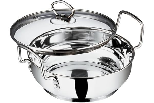Vinod Stainless Steel Kadhai with Glass Lid 20 cm (1.7 Litre) Extra Thick SAS Heavy Bottom Cookware Induction & Gas Stove Compatible Silver 2 Years Warranty