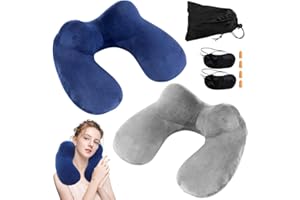 EBKCQ Nackenkissen, 2 Stück Nackenkissen Reise Aufblasbar, Nackenhörnchen Erwachsene Waschbar mit Schlafmaske, Ohrstöpsel, Bezug, Nackenkissen für Hotel und Camping, Reisen Im Auto, Flugzeug, Zug