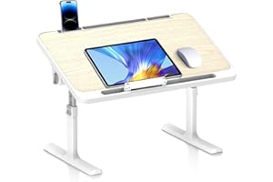 KURO-SAGOL Laptoptisch höhenverstellbar & klappbar, Betttisch mit 5-facher Höhen und Winkelverstellung, 60x40cm Lapdesk & Notebook Tisch, Frühstückstablett für Sofa/Bett/Boden, beige