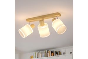 LVWIT Kitchen Spotlight Ceiling Light,3 Way Ceiling Lights Fitting,Wood Bedroom Light Ceilings with E14,Adjustable Spotlight Bar Lighting,Living Room Lounge Light Ceilings Fittings (NO Bulbs)
