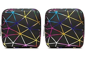 TUOJINRUIDA Lot de 2 sacs de rangement pour serviettes hygiéniques avec motifs géométriques, pochettes de rangement portables en polyuréthane pour produits d'hygiène menstruelle féminine, parfaits