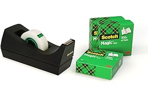 Scotch Desktop Tape Dispenser C38, Black + Scotch MagicTape, 19 mm x 33 m, 3 Rolls -Ideal for School, Home and Office