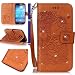 Produktbild FESELE Glitzer Bling Lederhülle für [Samsung Galaxy S4 Mini] Leder-Mappen-Karten-Slot-Abdeckung im Bookstyle mit Standfunktion, Samsung Galaxy S4 Mini Prägung Rose Blume Strap Lanyard Malerei Strass