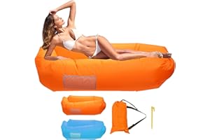 YIWONFU Inflatable Lounger Air Sofa, Waterproof & Anti-Air Leaking Inflatable Sofa Air Lounger with Portable Storage Bag, Inflatable Couch Chair for Camping and Beach, Withstand Up to 440LB / 200KG (Orange)