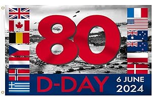 TUGEEM D DAY 80th Anniversary Flag Banner Decorations - D Day 80th Anniversary, 80th Anniversary of d Day Landing Flags,for Party,Outdoor,Indoor,5ft x 3ft (150cm x 90cm) (C)