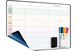 MCCORL Lavagna Settimanale da muro, Adesiva Calendario Famiglia,Planner Settimanale da Parete,To Do List,Pasti e Agenda,Cancellabile per Cucina 42×28cm -in italiano