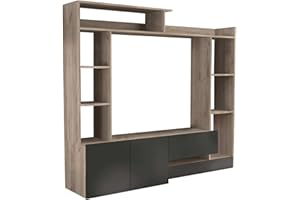 COSMA Parete attrezzata soggiorno mobile base porta tv zona living relax moderna con pensili e ripiani di colore Antracite e Olmo mod. Entry