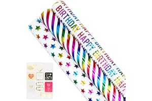 DOJOYKEY DOJokey Rotolo Di Carta Da Regalo, Striscia Lucida A Pois Di Buon Compleanno 3 Disegni Confezione Di Rotoli Di Carta Da Regalo Con Adesivi, 17 Pollici X 10 Piedi Per Confezioni Regalo Di Compleanno