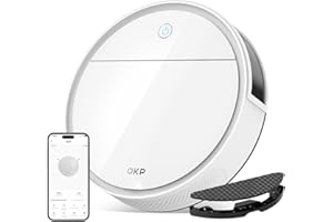 OKP K5 Pro Robot Aspirapolvere, 5000Pa, 180 Minuti, Evitamento Ostacoli PSD Di Precisione, Anti-Groviglio, Design Sottile,Ricarica Automatica, Adatto Per Pavimenti Duri/Animali, WiFi/App/Alexa, Binaco
