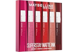 Maybelline New York - Coffret Exclusif de 6 Rouges à Lèvres Liquides Longue Tenue - Superstay Matte Ink - Teintes: Lover (15)/Seductress (65)/Artist (120)/Dancer (118)/Pioneer (20)/Voyager (50)