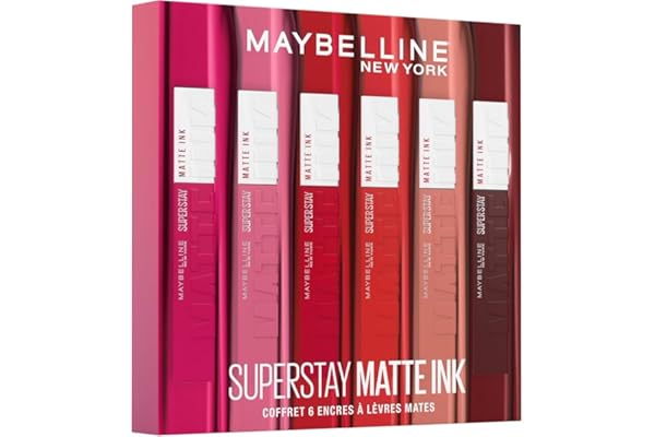 Maybelline New York - Coffret Exclusif de 6 Rouges à Lèvres Liquides Longue Tenue - Superstay Matte Ink - Teintes: Lover (15)/Seductress (65)/Artist (120)/Dancer (118)/Pioneer (20)/Voyager (50)