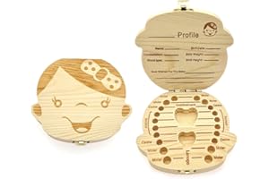 JZK Wooden baby milk teeth box wood memory storage keepsake box baby tooth organizer holder box for 4 5 6 7 aged little girl birthday present christening gift