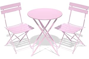RELAX FIELD Folding Bistro Table and Chairs Set of 2, Balcony Furniture, Outdoor Garden Bistro Set for 2, Small Garden Furniture Set 3 Piece, Pink