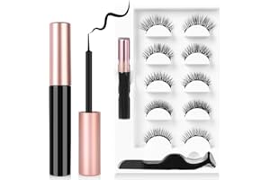 LOPHE Pestañas Postizas Magneticas, 5 Pares Pestañas Magneticas Reutilizables, Pestañas Postizas Naturales 3D con Delineador de Ojos y Pinzas Magnéticas Impermeables, Aspecto Natural y Larga Duración