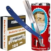 Perma Sharp Berber Jileti 100'l&uuml; Paket, Arko 75g Tıraş Sabunu, Ali Bıyıklı Ustura Seti