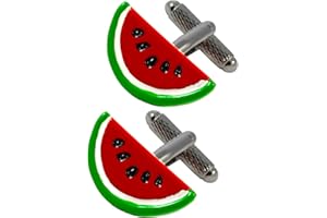 COLLAR AND CUFFS LONDON - Premium Cufflinks with Presentation Gift Box - Watermelon Slice - Brass - Food Summer Fruit Water Melon - Green Red White and Black Colours
