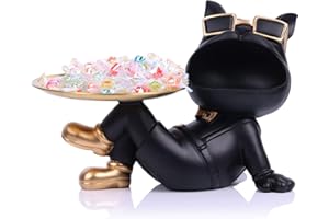 QIANLING Vassoio nero a forma di bulldog francese, ciotola per caramelle e portachiavi, vassoio portaoggetti per gioielli, ideale per arredamento moderno per casa, ufficio, ingresso, organizer da scrivania e