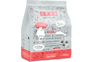 GRAU – El Original – Pienso deshidratado para Gatos - Ave y salmón con superalimentos, Pack Individual (1 x 400 g), sin Gluten, para Gatos Adultos