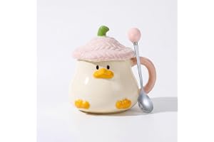 Kaffekopp flicka söt mugg anka med lock – 3D ankor mugg keramik söt design för kaffe te mjölk